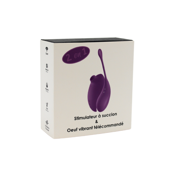 2en1 Stimulateur clitoridien à picots par aspiration avec son œuf vibrant à distance violet 